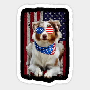 Tail Tales Shepherd Chronicles, Dog American Flag Tee for Aussie Admirers Sticker